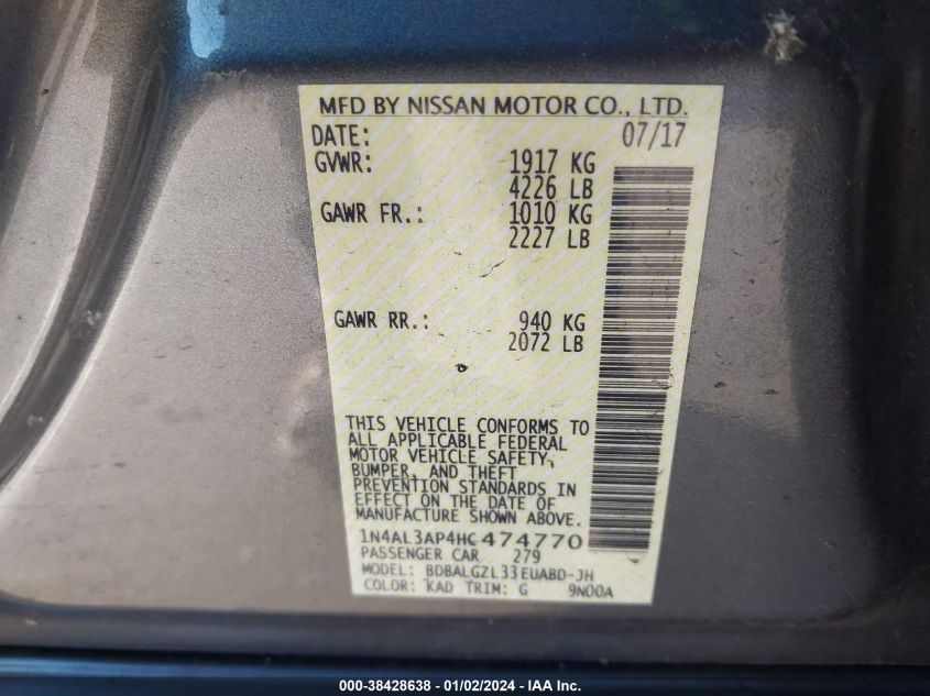 2017 NISSAN ALTIMA 2.5 S - 1N4AL3AP4HC474770