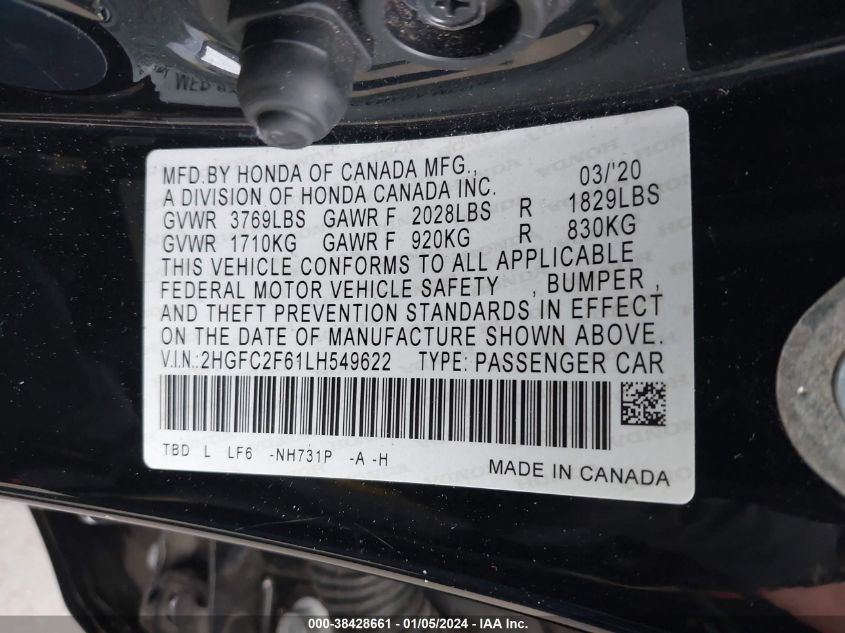2020 HONDA CIVIC LX - 2HGFC2F61LH549622