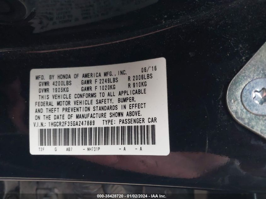 2016 HONDA ACCORD LX - 1HGCR2F35GA247889