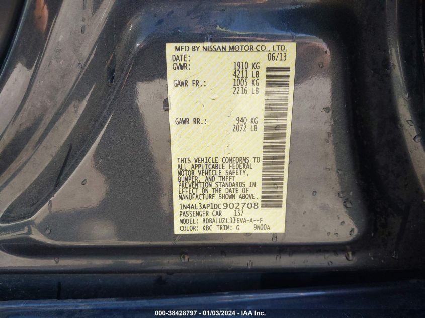 2013 NISSAN ALTIMA 2.5/S/SV/SL - 1N4AL3AP1DC902708
