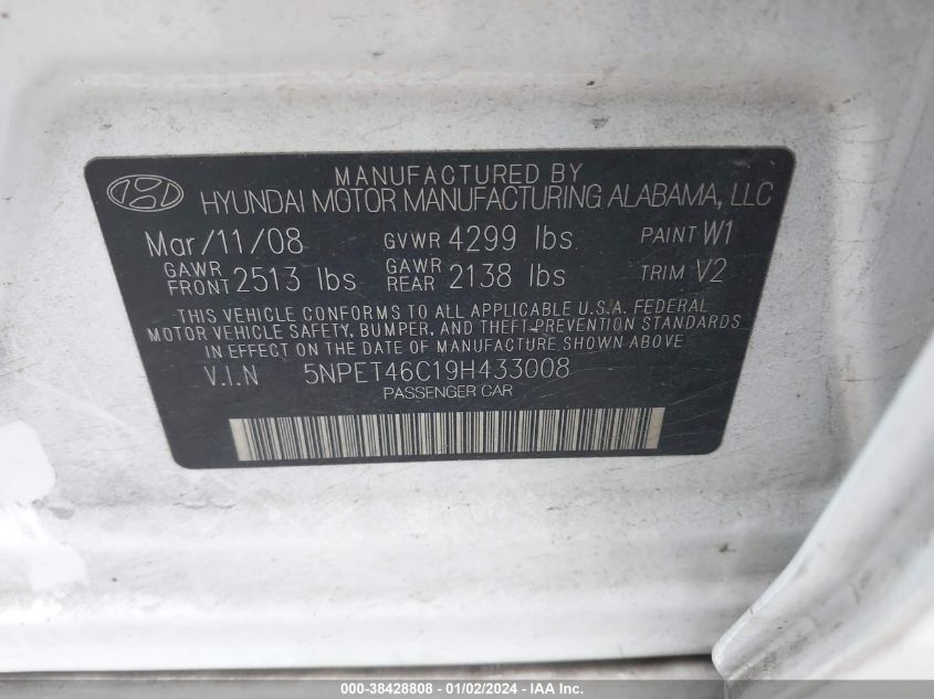 5NPET46C19H433008 | 2009 HYUNDAI SONATA