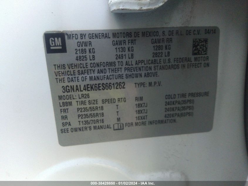 2014 CHEVROLET CAPTIVA SPORT LTZ 3GNAL4EK6ES661262