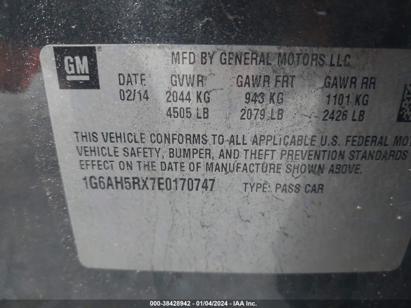 2014 CADILLAC ATS LUXURY - 1G6AH5RX7E0170747