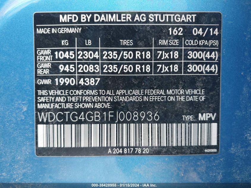 2015 MERCEDES-BENZ GLA 250 4MATIC - WDCTG4GB1FJ008936