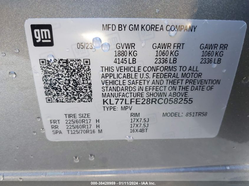 2024 CHEVROLET TRAX FWD SP - KL77LFE28RC058255