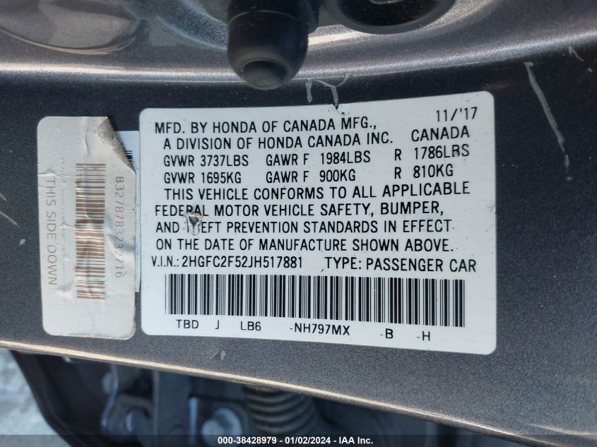 2018 HONDA CIVIC LX - 2HGFC2F52JH517881
