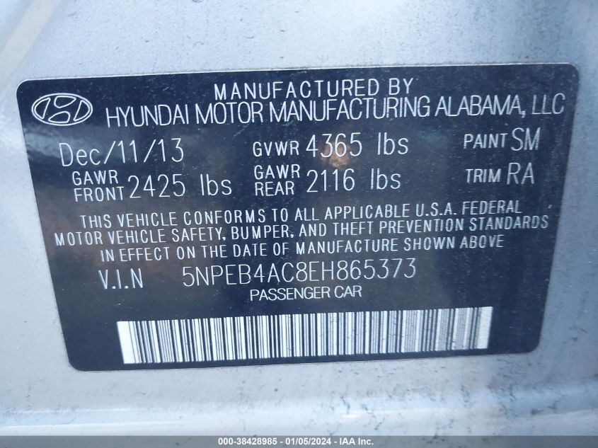 2014 HYUNDAI SONATA GLS - 5NPEB4AC8EH865373