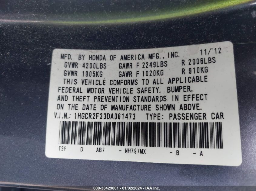 2013 HONDA ACCORD LX - 1HGCR2F33DA061473