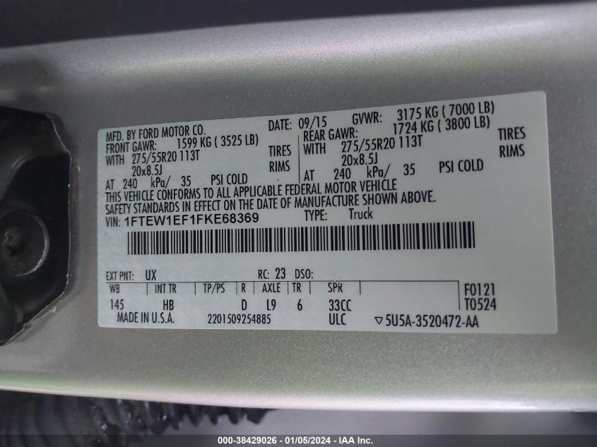 2015 FORD F-150 LARIAT - 1FTEW1EF1FKE68369