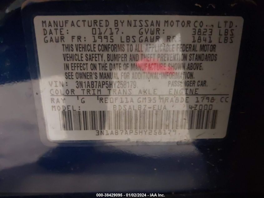 2017 NISSAN SENTRA S - 3N1AB7AP5HY258179