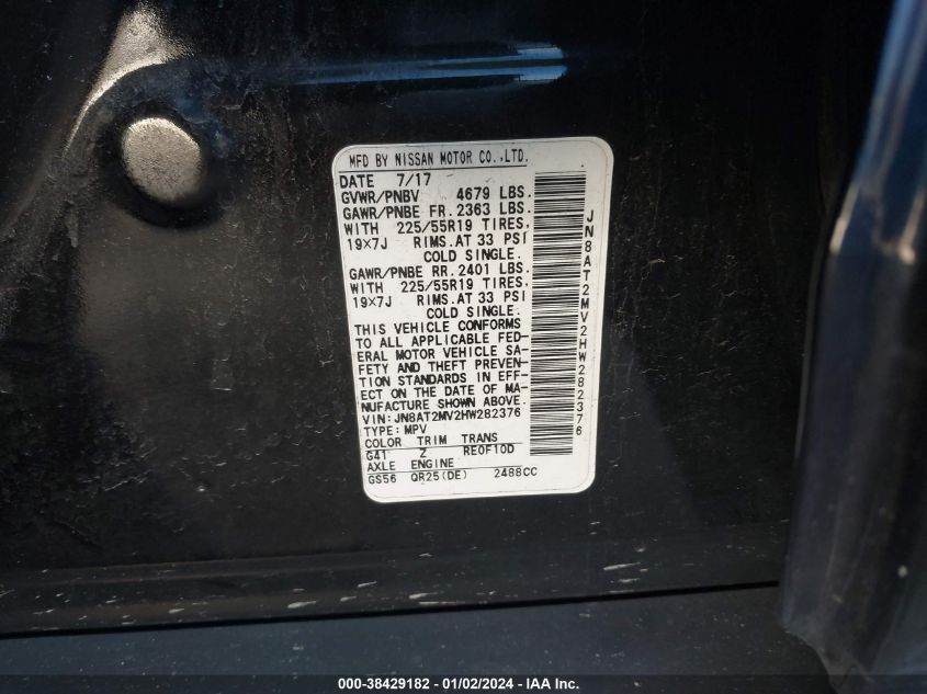 2017 NISSAN ROGUE SL - JN8AT2MV2HW282376