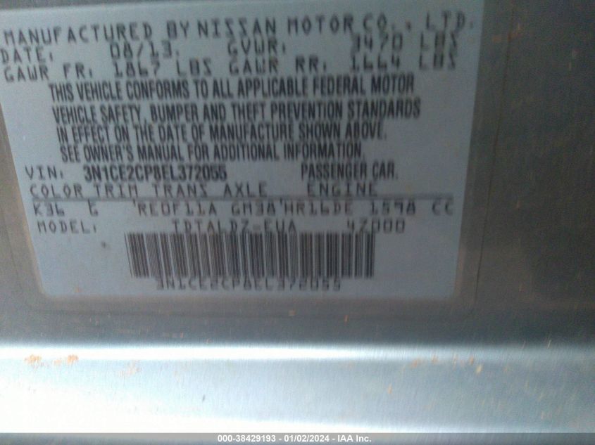 2014 NISSAN VERSA NOTE S/S PLUS/SV/SL - 3N1CE2CP8EL372055