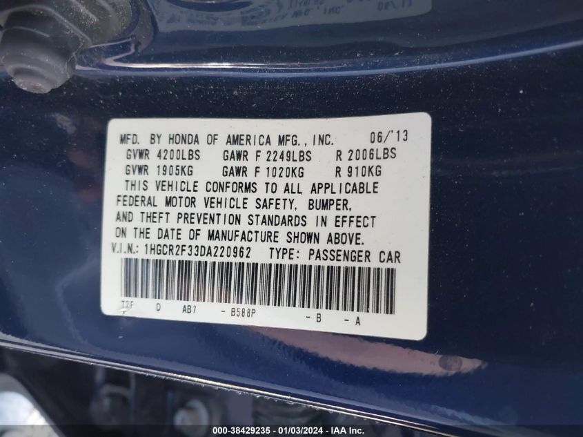 2013 HONDA ACCORD LX - 1HGCR2F33DA220962
