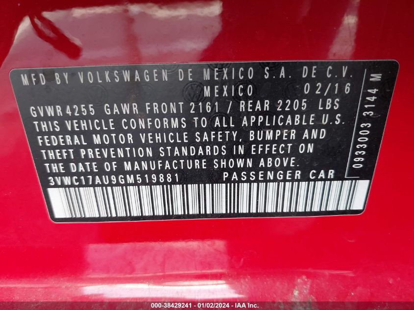2016 VOLKSWAGEN GOLF SPORTWAGEN TSI S 4-DOOR - 3VWC17AU9GM519881