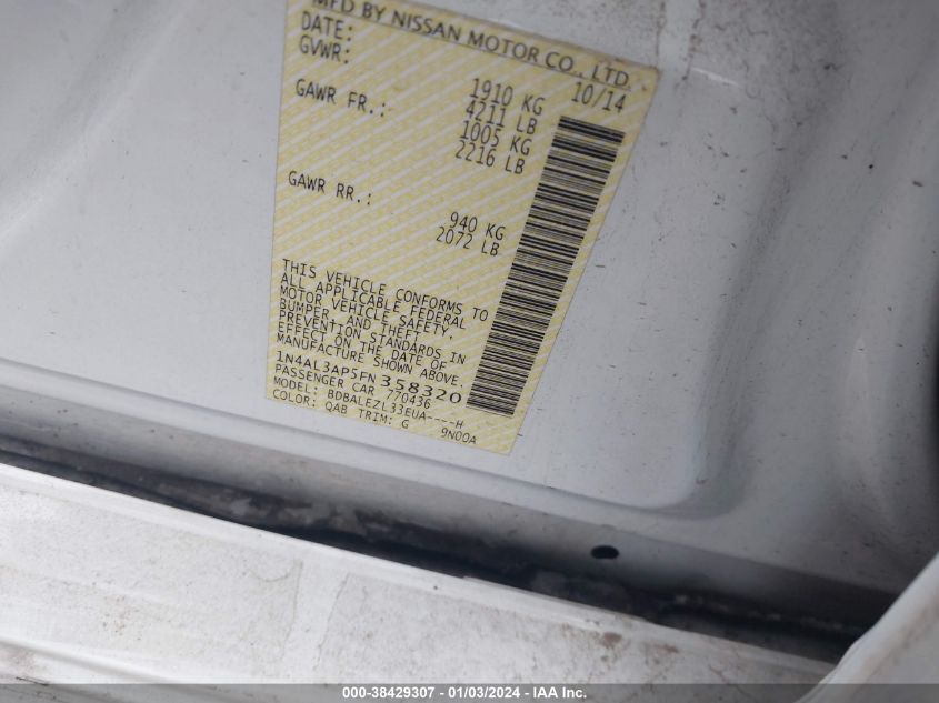 2015 NISSAN ALTIMA 2.5 S - 1N4AL3AP5FN358320
