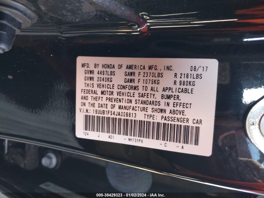 2018 ACURA TLX TECH PKG - 19UUB1F54JA006613