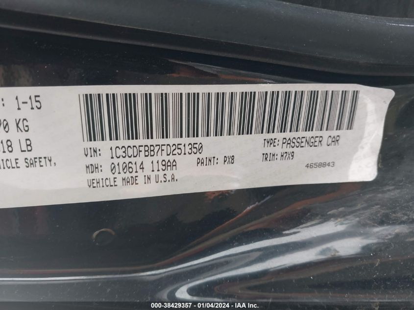 2015 DODGE DART SXT - 1C3CDFBB7FD251350