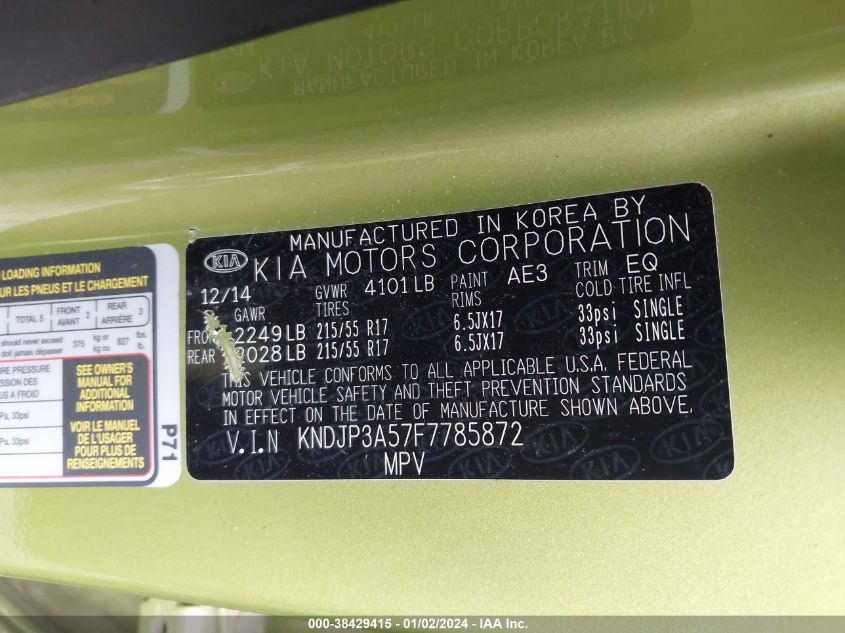 KNDJP3A57F7785872 | 2015 KIA SOUL