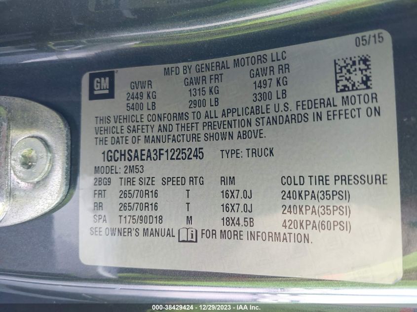 2015 CHEVROLET COLORADO WT - 1GCHSAEA3F1225245