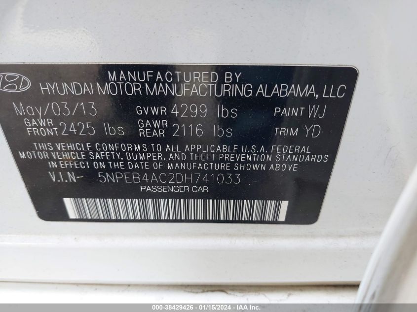 2013 HYUNDAI SONATA GLS - 5NPEB4AC2DH741033