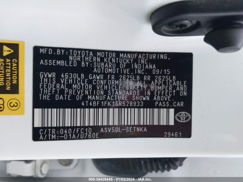 2016 TOYOTA CAMRY LE - 4T4BF1FK1GR528933