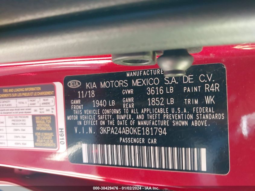 2019 KIA RIO S - 3KPA24AB0KE181794