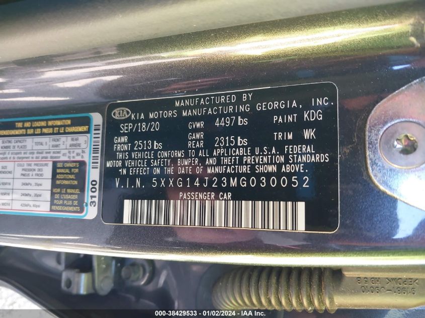 2021 KIA K5 LXS - 5XXG14J23MG030052