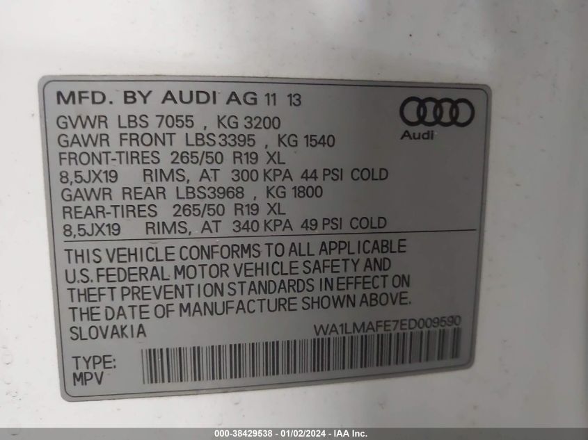 2014 AUDI Q7 3.0 TDI PREMIUM - WA1LMAFE7ED009590