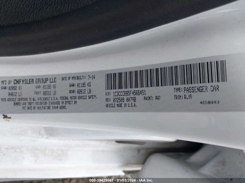 2015 CHRYSLER 200 S - 1C3CCCBB5FN566451