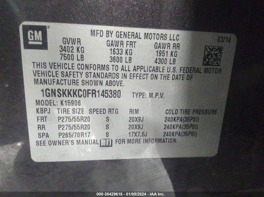 2015 CHEVROLET SUBURBAN 1500 LTZ - 1GNSKKKC0FR145380