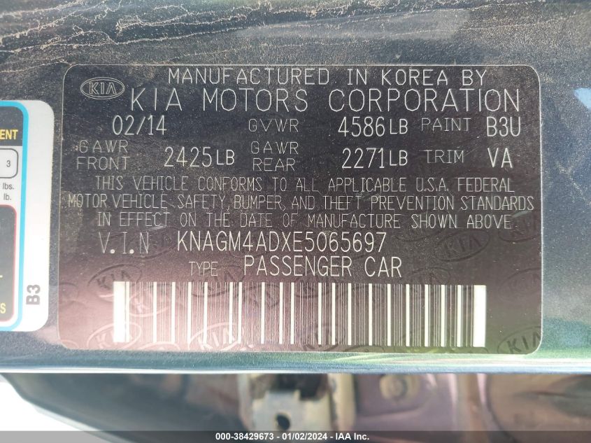 2014 KIA OPTIMA HYBRID LX - KNAGM4ADXE5065697