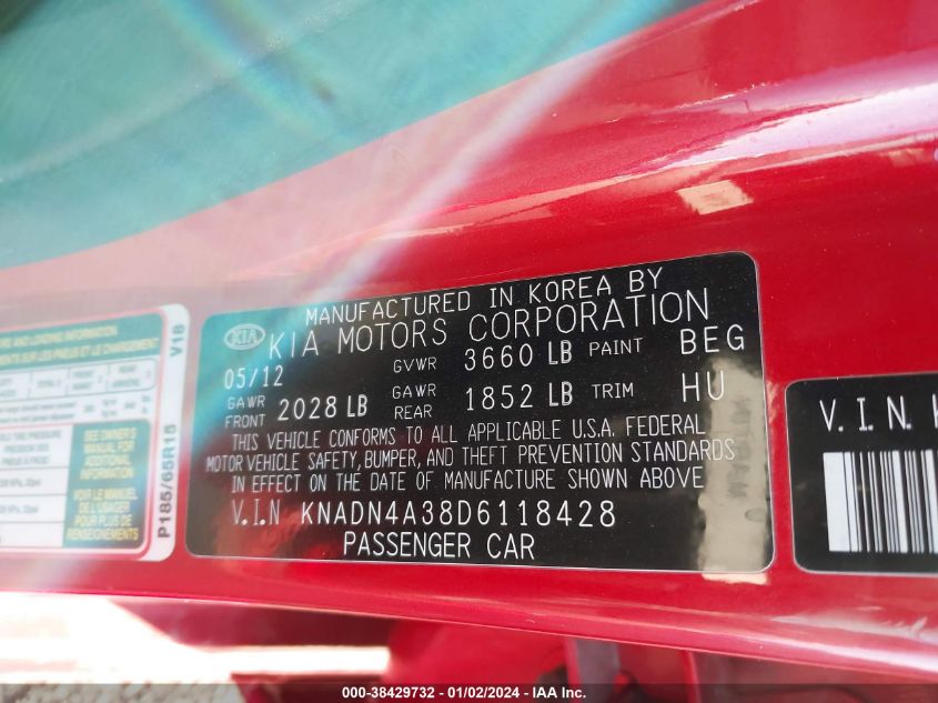 2013 KIA RIO EX - KNADN4A38D6118428