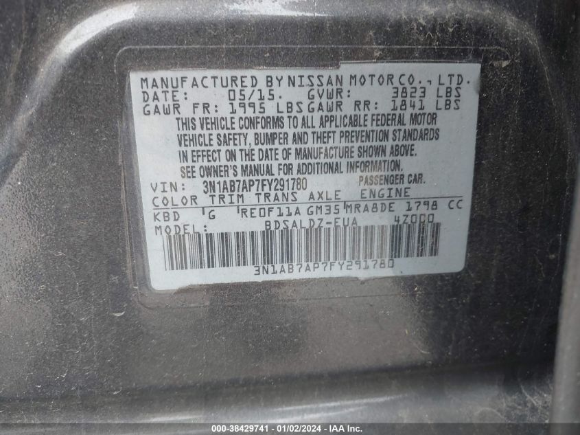 2015 NISSAN SENTRA SV - 3N1AB7AP7FY291780