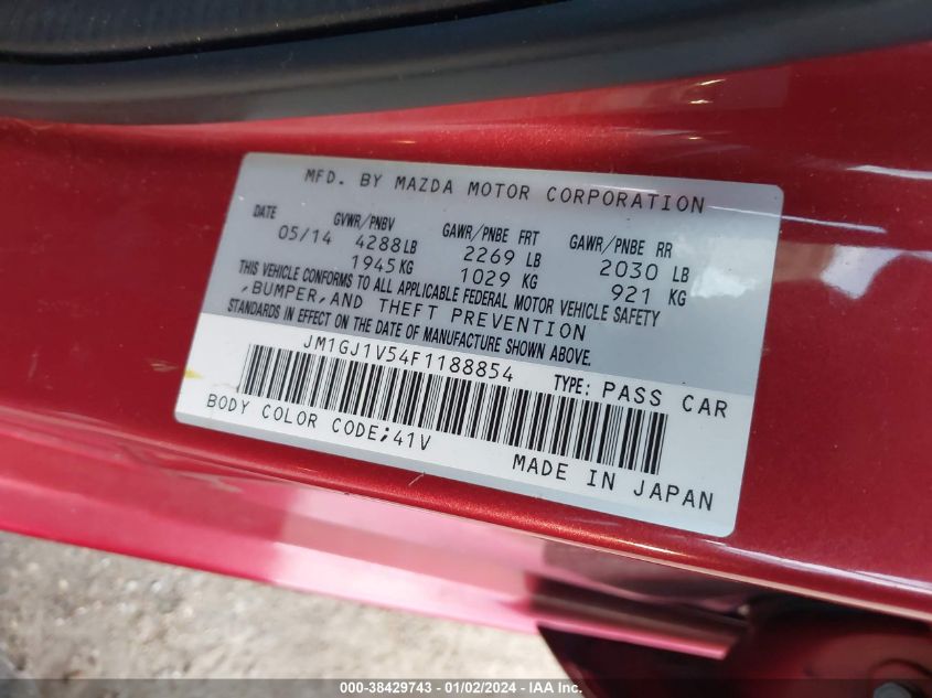 2015 MAZDA MAZDA6 I TOURING - JM1GJ1V54F1188854