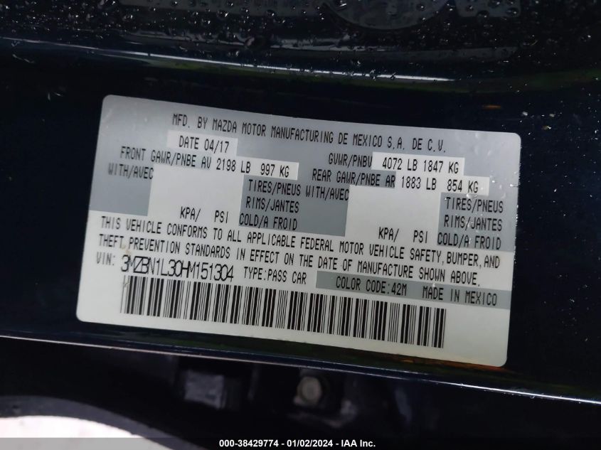 2017 MAZDA MAZDA3 TOURING 2.5 - 3MZBN1L30HM151304