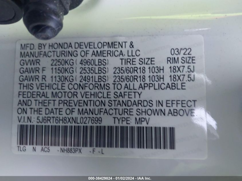 2022 HONDA CR-V HYBRID EX-L - 5J6RT6H8XNL027699