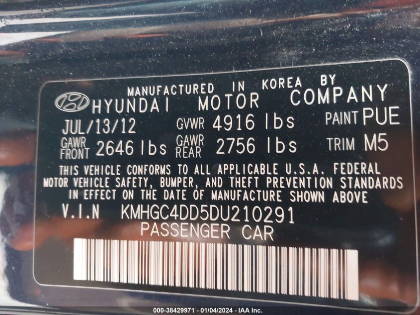 2013 HYUNDAI GENESIS 3.8 - KMHGC4DD5DU210291