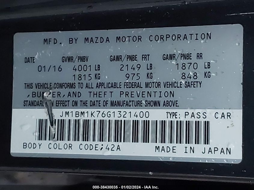 2016 MAZDA MAZDA3 SPORT - JM1BM1K76G1321400