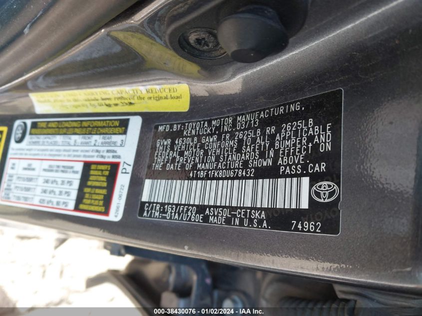 2013 TOYOTA CAMRY SE - 4T1BF1FK8DU678432