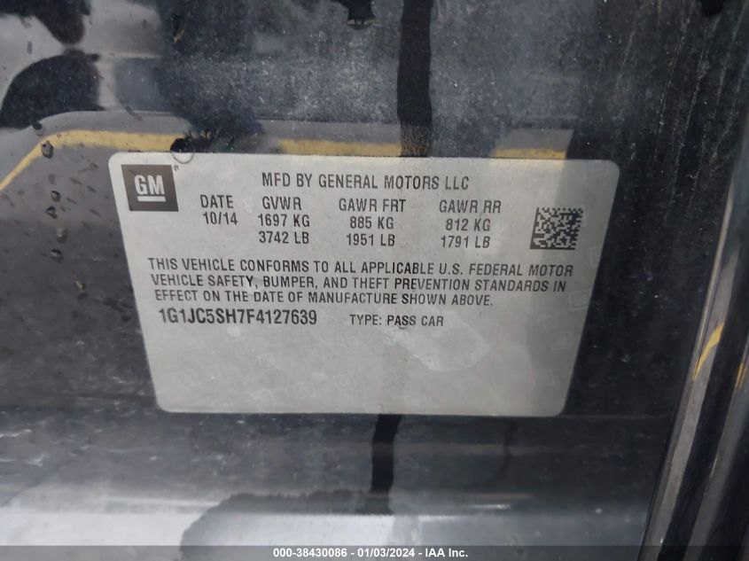 2015 CHEVROLET SONIC LT AUTO - 1G1JC5SH7F4127639
