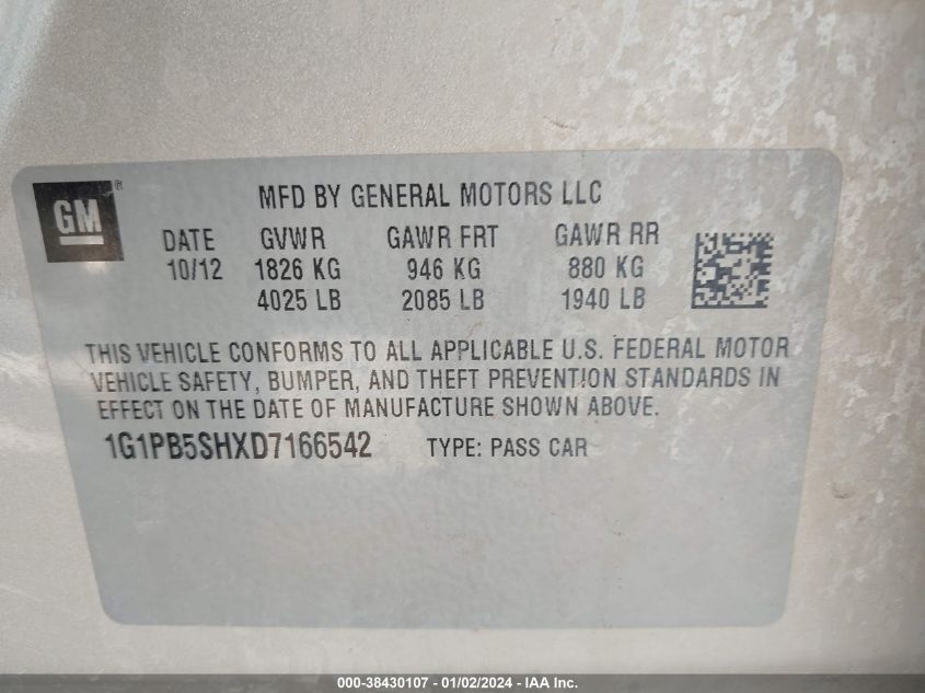 2013 CHEVROLET CRUZE LS - 1G1PB5SHXD7166542