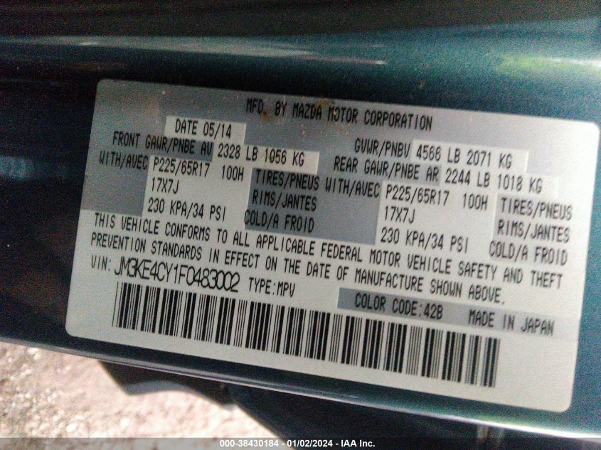 2015 MAZDA CX-5 TOURING - JM3KE4CY1F0483002