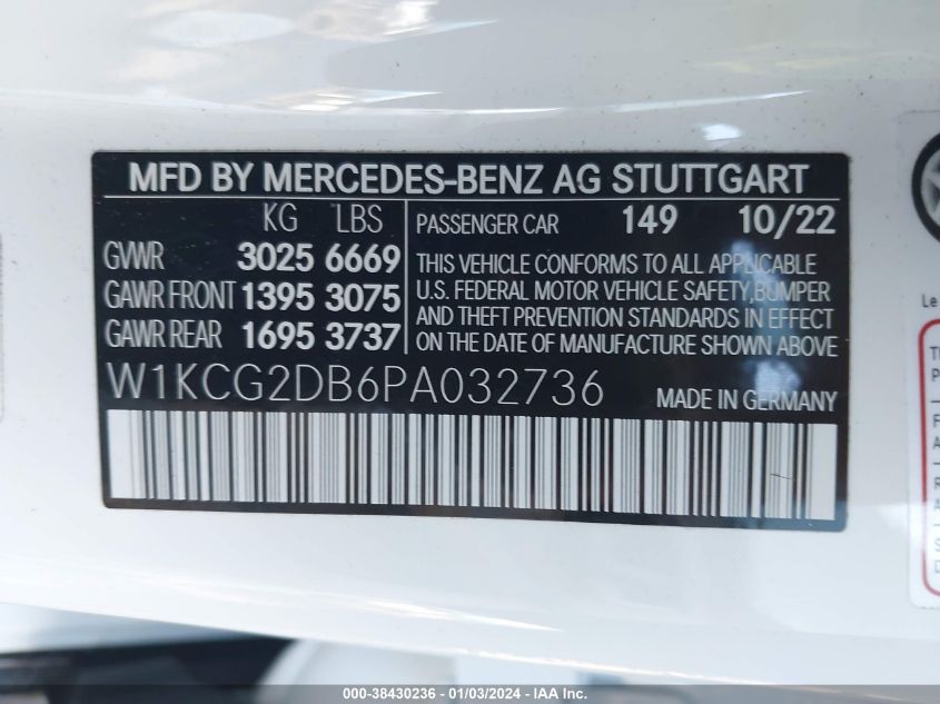 2023 MERCEDES-BENZ EQS 450 W1KCG2DB6PA032736