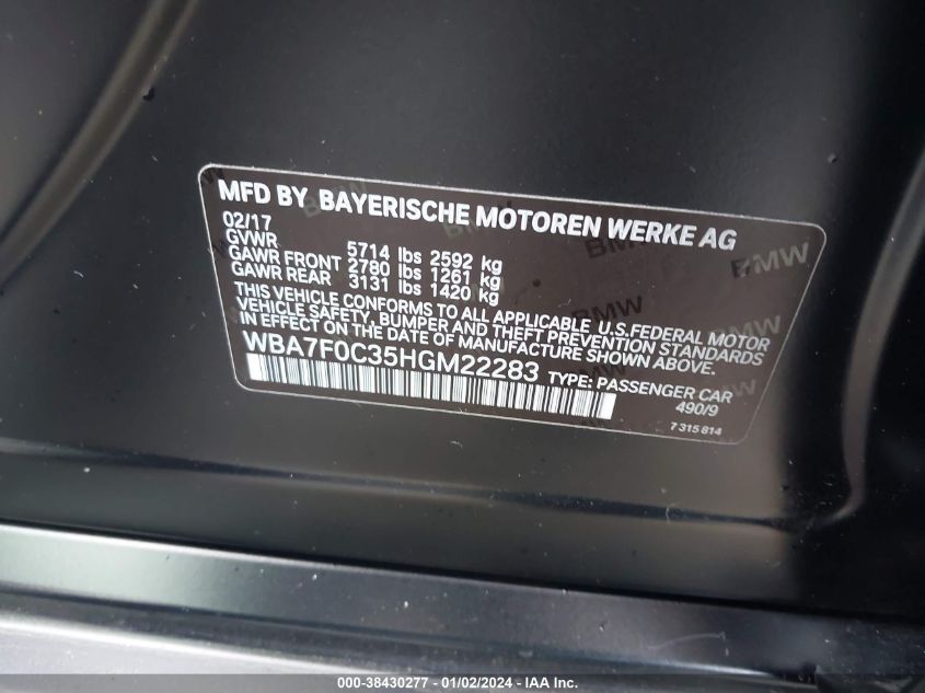 2017 BMW 750I - WBA7F0C35HGM22283