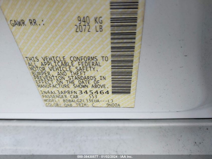 2015 NISSAN ALTIMA 2.5/S/SV/SL - 1N4AL3AP8FN345464