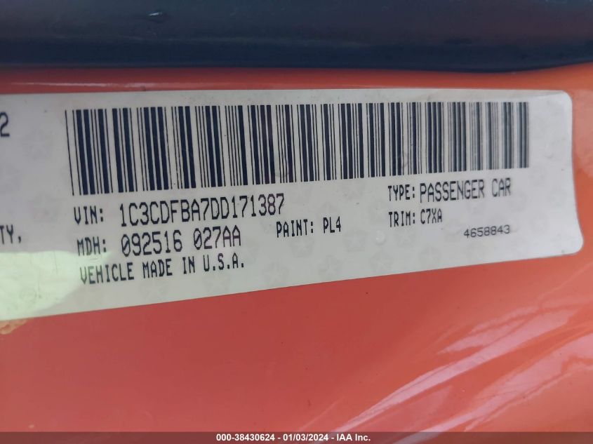 2013 DODGE DART SXT - 1C3CDFBA7DD171387