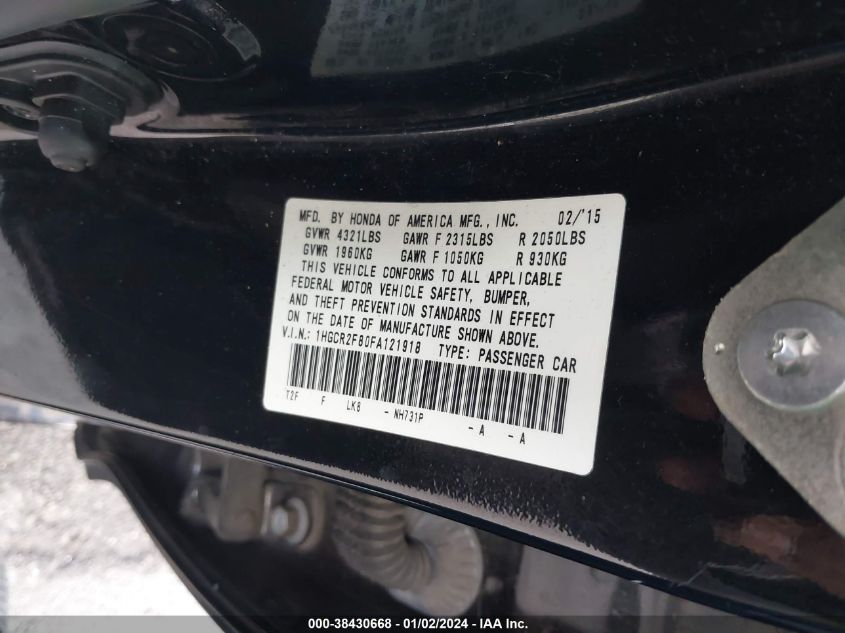 2015 HONDA ACCORD EXL - 1HGCR2F80FA121918