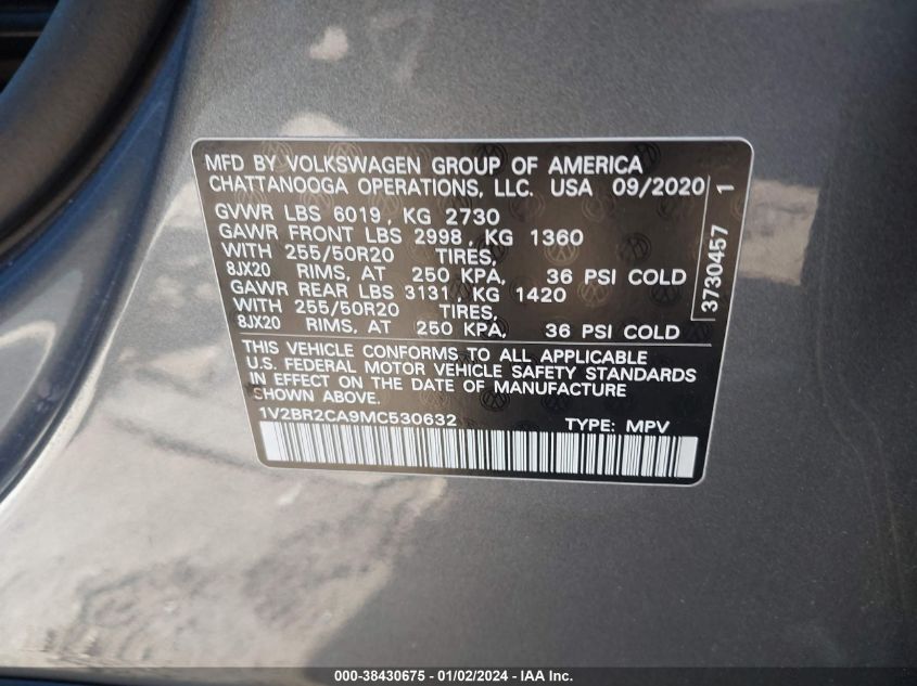 2021 VOLKSWAGEN ATLAS 3.6L V6 SEL - 1V2BR2CA9MC530632