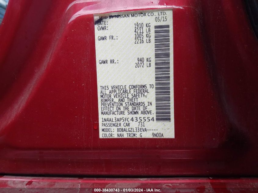 2015 NISSAN ALTIMA 2.5 S - 1N4AL3AP5FC435554