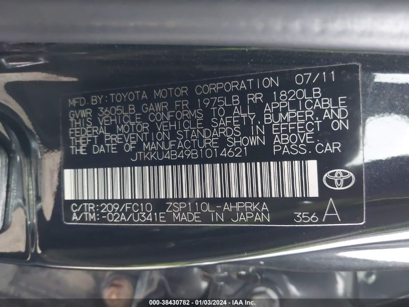 JTKKU4B49B1014621 | 2011 SCION XD